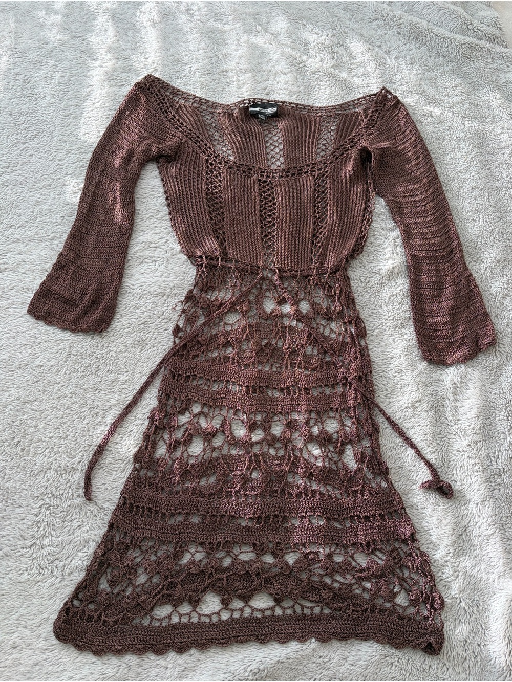 Y2K Brown Knit Crochet Dress Cover Up
